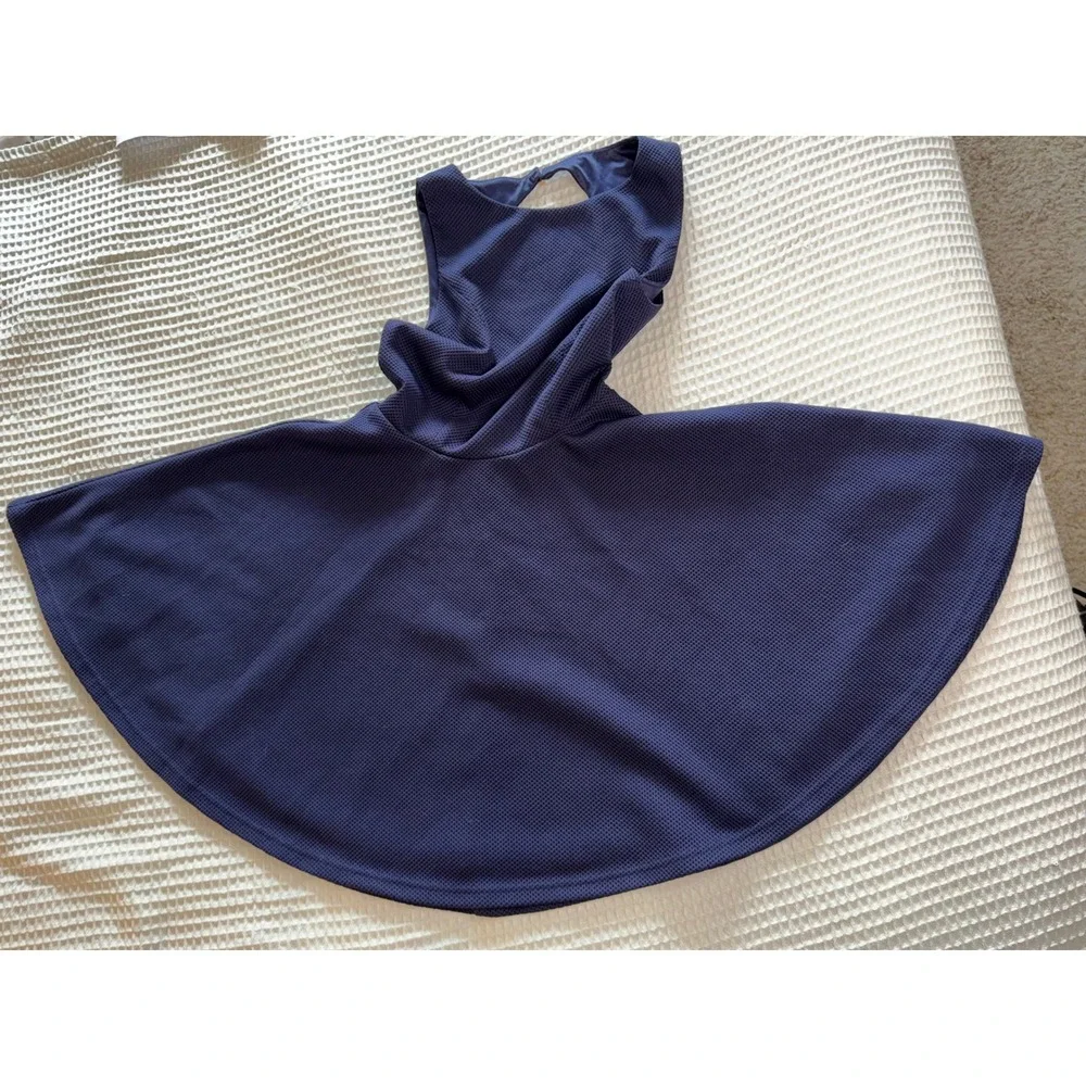 Lulus Skater Dress Women Small Navy Blue Open Back‎ Textured Fit and Flare Mini